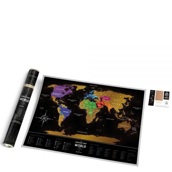 מפת עולם מתגרדת - שחור זהב Travel Map-34238