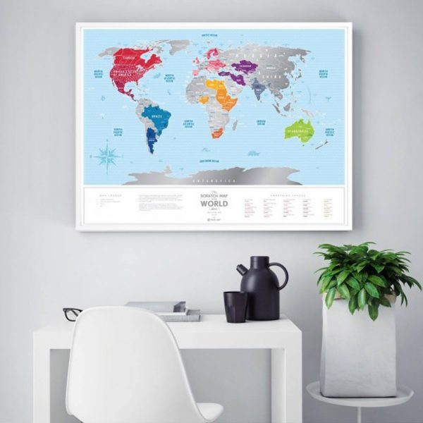מפת עולם מתגרדת - כחול כסף Travel Map-0