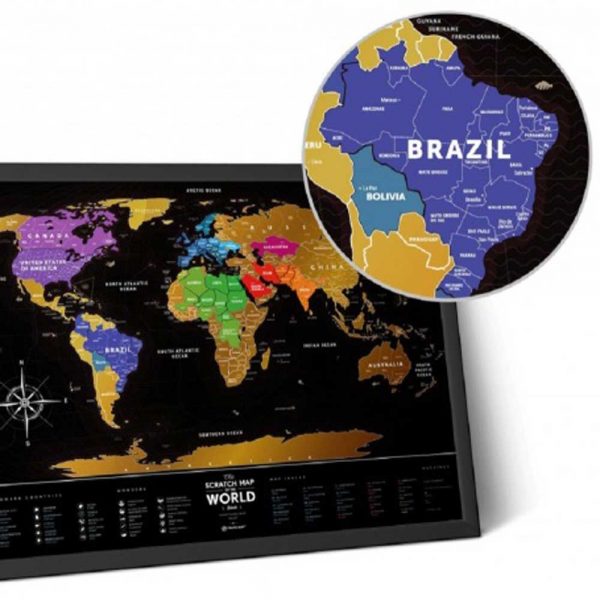מפת עולם מתגרדת - שחור זהב Travel Map-34237
