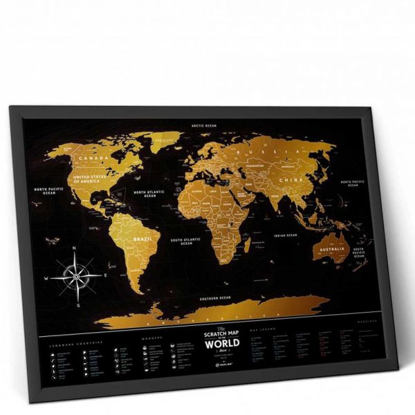 מפת עולם מתגרדת - שחור זהב Travel Map-34236