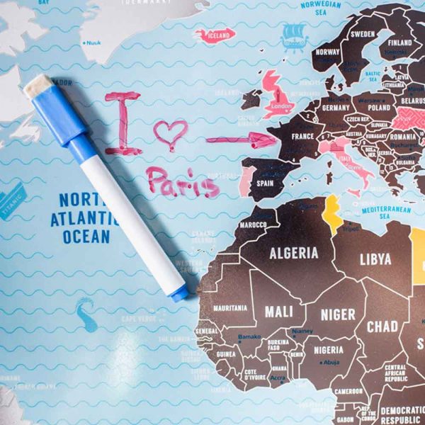מפת עולם מתגרדת - כחול כסף Travel Map-34223