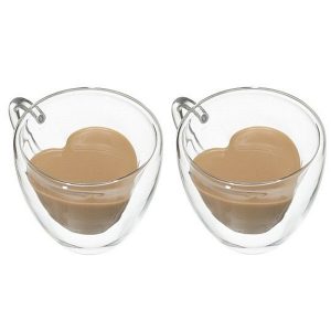 סט 2 כוסות אספרסו זכוכית כפולה בצורת לב-0