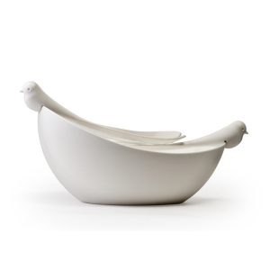 סט קערה וכפות הגשה לסלט QUALY ציפורים - לבן -0