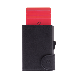 ארנק אלומיניום בשילוב עור עם תא למטבעות - שחור חלק-0