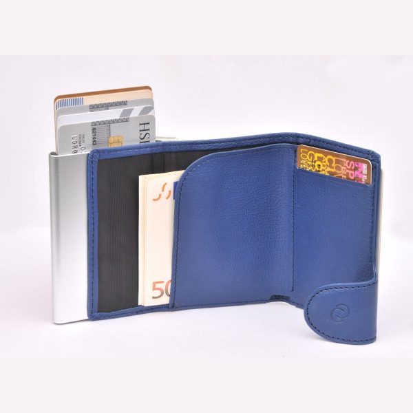 ארנק אלומיניום בשילוב עור עם תא למטבעות - כחול-44651