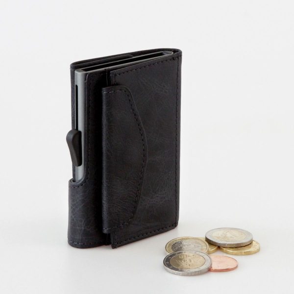 ארנק אלומיניום בשילוב עור עם תא למטבעות - שחור-44677
