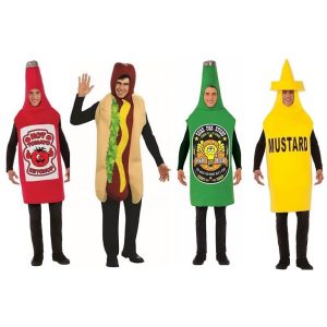 תחפושת קבוצתית ארוחת ג'אנק פוד נקניקייה, בירה, קטשופ וחרדל למבוגרים של חברת רוביס-0