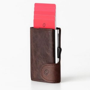 ארנק אלומיניום בשילוב עור עם תא למטבעות - חום-0