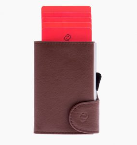 ארנק אלומיניום בשילוב עור סינטטי עם תא למטבעות - חום-0