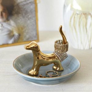 כלב פורצלן מוזהב לטבעות ותכשיטים Bassotto-0