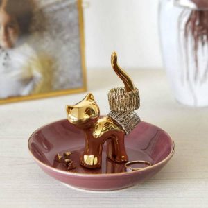 חתול פורצלן מוזהב לטבעות ותכשיטים Gatto-0