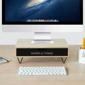 מעמד למסך מחשב עם מגירה - שחור-0