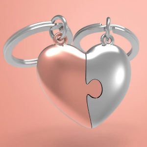 מחזיק מפתחות זוגי פאזל לב - Rose gold-0