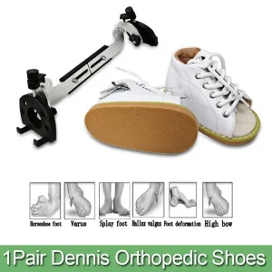 1 זוג נעלי דניס אורתופדיות לילדים בצבע חום - מתכווננות עם תושבת לילדים לשיקום ורידים במועדון