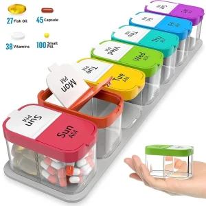 1 יחידה מארגן תרופות שבועי נוסף בגודל גדול 2 פעמים ביום, תוספי ויטמין לתרופות יומיות לקשישים, חולי מפרקים וילדים