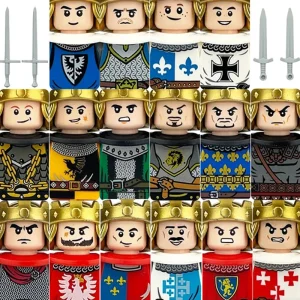 דמויות מלכי הטירה הביניים MOC בניית קוביות אריה אלף חיילים לוחמים צבא נשק חרב כתר ציפורן צעצועים