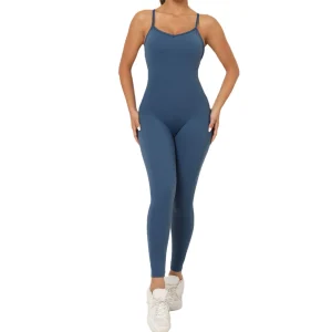 חזית אמריקאית להרמת ירכיים עם צווארון V ללא קווים מתוחים, חליפת יוגה לפיטנס עם גב חשוף, ביגוד ספורט רך ומתיחה גבוהה לריקודים