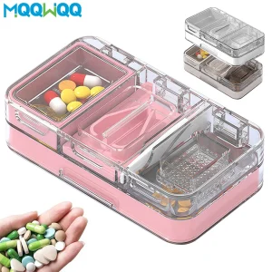 מחליק תרופות 3 ב-1, תרופות קטנות או גדולות, מטחנת תרופות עם מברשת אבקה לטבליות טחינה לקשישים, ילדים, חיות מחמד