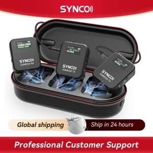 מערכת מיקרופון אלחוטי SYNCO עם תיק טעינה G2A2 MEGA משדר כפול 8GB אחסון של מצלמת הקלטת וידאו באורך 24 שעות 656 רגל