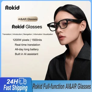 משקפי Rokid Smart AI AR משקפי תרגום בזמן אמת ניווט 12 מגה פיקסל צילום אנכי ואופקי עם סוללה ארוכה לנסיעות