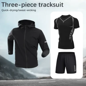 סט בגדי ספורט לגברים 3 חלקים אביב קיץ ריצה בחוץ אימונית כושר אימונית אופנתית נושמת בגדי אימון נוחים