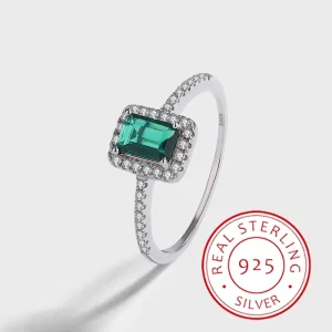 קלאסי יצירתי מקורי s925 סטרלינג כסף סטרלינג ארבע-prong מלבני ברקת זהב רטרו גיאומטריים טבעת אירוסין לנשים