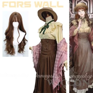 תחפושת קוספליי של אנימה לורד אוף מיסטריס - מגישן, כותב פיקשן - בצבע בז' עם שמלה וצווארון עומד מפונפן