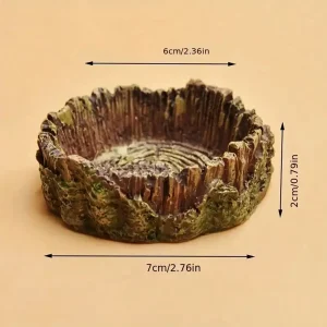 1 יחידה קערת מזון ומים בצורת עץ עם רזין לקישוט טראריום לזוחלים ונחשים בגדלים קטנים או גדולים