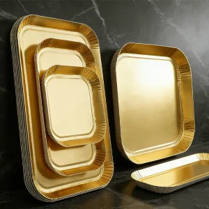 10 יחידות צלחות נייר מתכתיות בצבע זהב, צלחות קינוחים חד פעמיות, מגש נייר לחתונה חזק ואלגנטי, ציוד לשולחן במסיבה