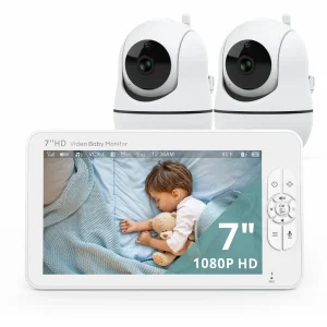 מסך תינוק Babystar 7" HD Split Screen ללא WiFi, מסך מצלמת תינוק, עמיד בפני התקפות, זום/פאן/הדלקה מרחוק, סוללת 4000mAh