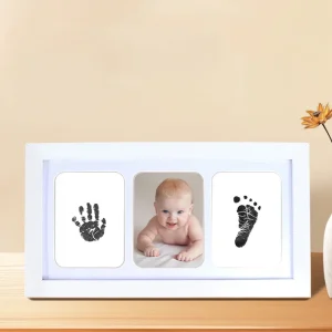 ערכת יד ורגל לתינוק חדשנולד עם דיו, מסגרת תמונה, טביעת יד לתינוקות, אביזרי זיכרון בטוחים לתינוקות, מתנת מסיבת רחם