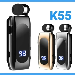 אוזניות אלחוטיות K55 Lavalier Bluetooth 5.0 אוזניות לוטוס עסקיות עם טעינה מהירה, תצוגת כוח רטט