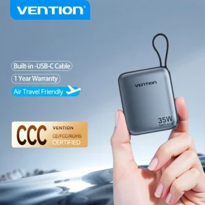 מטען נייד Vention CCC 10000mAh 35W עם טעינה מהירה, מיני 3C PowerBank נייד ל-iPhone 17 Xiaomi, מטען חיצוני לסוללה