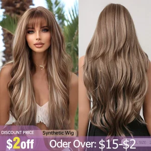 שיער מתולתל באורך 28 אינץ 'עם קרסולים, שיער חום אומברה לנשים, שיער סינטטי בלונד מואר למסיבות יומיות, עמיד בחום