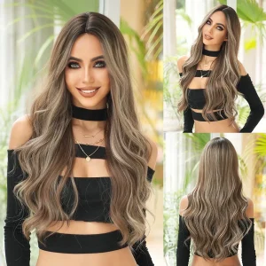 שיער סינטטי טבעי בצבע בז' עם פיצוץ בינוני לנשים, מתאים לשימוש יומיומי, למסיבות ולקוספליי, עמיד בחום