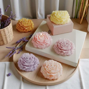 1 יחידה נר מריחה בצורת פרח פאוני ידנית עם ריח ארוך טווח לקישוט הבית והרפיה אידיאלית לחדר השינה/ספא