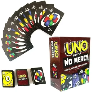 משחק הלוח של Uno No mercy Games2025 קלפים UNO שולחן משפחתי מסיבת בידור משחקי קלפים UNO צעצועים ילדים יום הולדת חג המולד