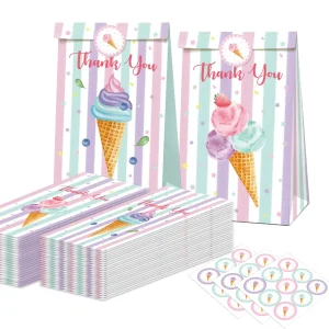 6 יחידות שקיות אריזת מתנה בנושא גלידה מתוקה עם מדבקת חותמת שקית סוכריות ועוגיות לימי הולדת של ילדים ולמסיבת רחם לתינוקות