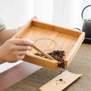 1 יחידה מגש תה מרובע בסגנון סיני מעץ שחור תיבת תה מבמבוק גאדג'טים לשירות תה מגש אחסון לתה פואר