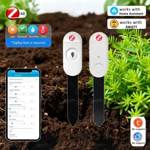 חיישן טמפרטורה לחות ולחות Zigbee 3.0 לבית חכם עם חיישן אור קרקע תרמו היגרומטר למעקב אחר Z2M Home Assistant