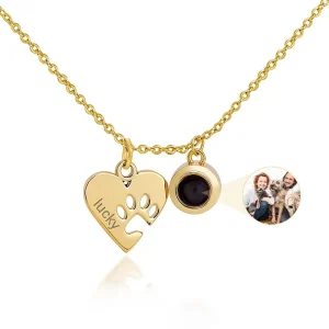 שרשרת תמונה מותאמת אישית עם שם מחורט, שרשרת הקרנה מותאמת אישית עם תמונה, שרשרת כף כלב וחתול, מתנות זיכרון לאוהבי חיות מחמד