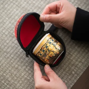 קופסת תה קרמיקה ידנית מיני, קופסת תה קטנה לאדם עם תיק אחסון, סט תה קונג פו נייד לטיולים בחוץ, מתנה יצירתית