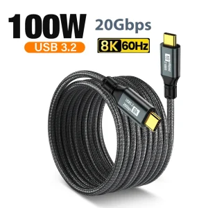 כבל USB 3.2 Gen 2 סוג C ל-USB C 8K 60Hz 20Gbps PD100W טעינה מהירה נתונים עבור iPhone 15 16 17 MacBook Pro Samsung 2m 3m