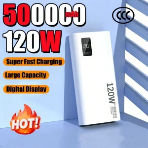 סוללת גיבוי 500000mAh 120W טעינה מהירה מאוד קיבולת 100% מספקת מטען נייד עם תצוגה דיגיטלית עבור iPhone