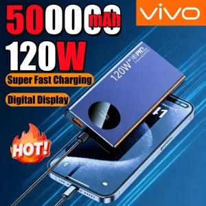 מטען נייד VIVO בנפח 500000mAh עם טעינה מהירה מאוד של 120W ותצוגה דיגיטלית, סוללה ניידת לכל הטלפונים