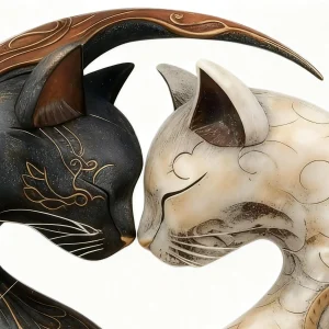 פסל חתול אלוהי מצרים וינטאג' פיגורות רזין חתולים לבנים ושחורים קישוטים לשולחן הבית פסל אמנות חתול