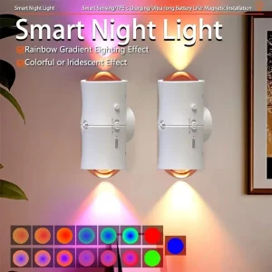 תאורת לילה LED עם חיישן תנועה ב-7 צבעים, טעינה באמצעות USB, אינדוקציה אנושית חכמה, מנורת ארון כפולה למטבח ולמדרגות