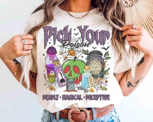 Disney Villains Pick Your Poison חולצת ליל כל הקדושים, Disney Villains Poison Shirt, Disneyland Mickey's Not So Scary Party 2026