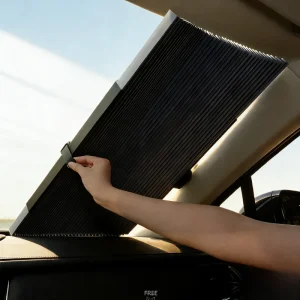 צילון שמש לרכב אוטומטי נשלף, מתקפל, מבודד חום, וילון האפלה לחלון אחורי, סופג קרינת שמש