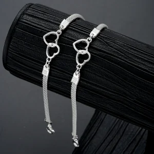 2 יחידות סט צמידי לב אהבה לזוגות עבור נשים וגברים צבע כסף שכבה כפולה שרשרת תואמת צמיד תכשיטי אהבה מתנה